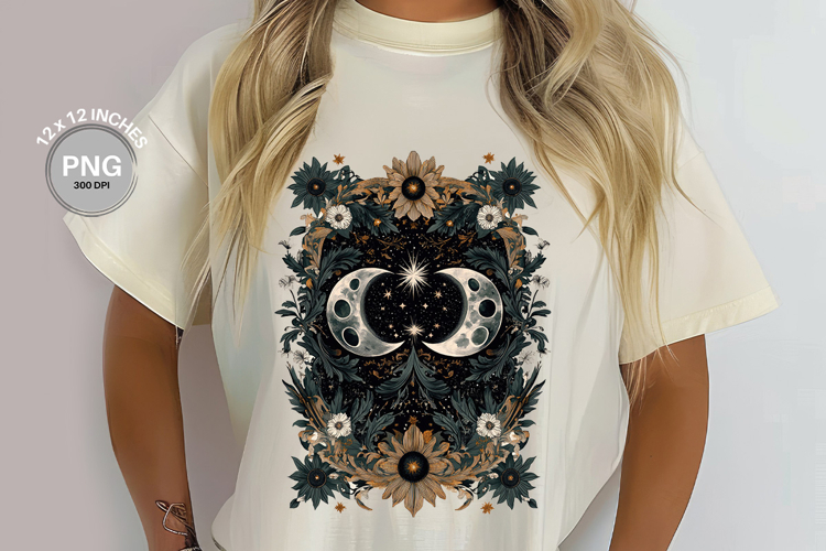 Celestial Moon Boho Flower Vintage Mystic Moon Shirt Design