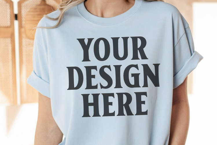 Comfort Colors 1717 Chambray T-Shirt Mockup