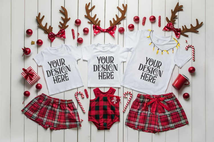 Christmas Family Matching Flat Lay T-Shirt Mockups