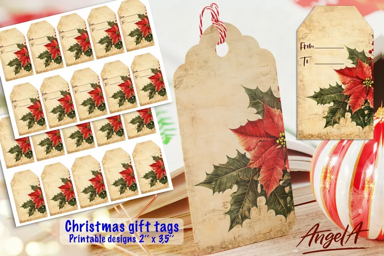 Printable Christmas tag printable / Christmas poinsettia