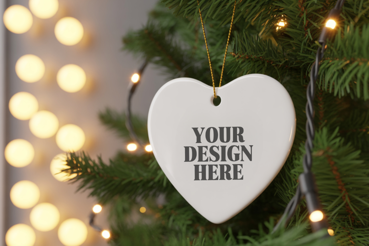 Christmas Love Heart Ornament Mockup | Holiday Hanging