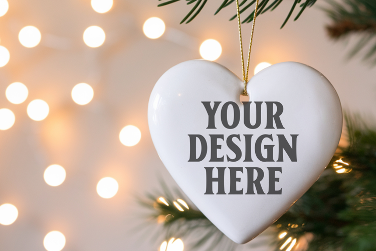 Heart Shaped Christmas Ornament Mockups | Frosted Glass Holi