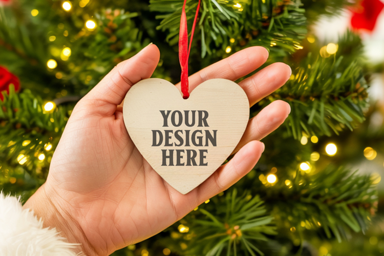 Christmas Heart Ornaments Mockup | Hanging Glass Heart Ornam