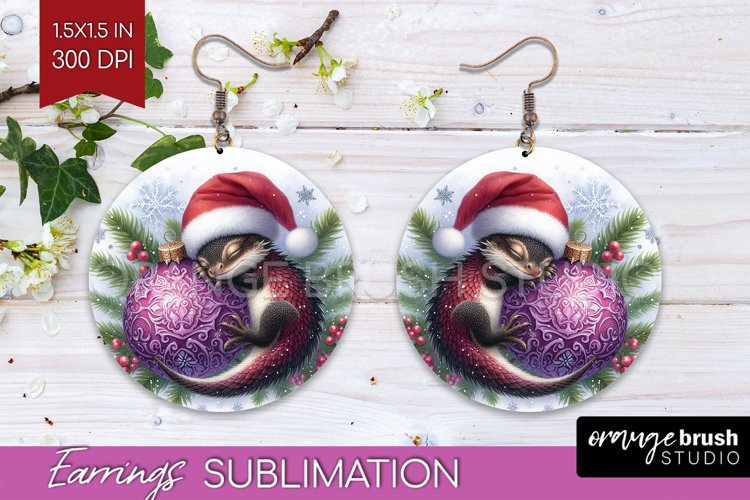 Christmas Animals Round Earrings - Cute Christmas PNG