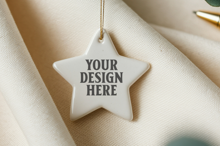 Christmas Star Ceramic Ornaments Mockup