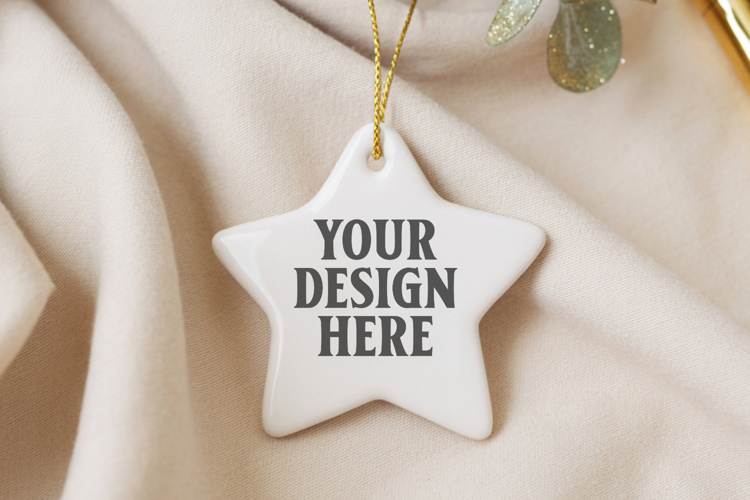 Christmas Star Ceramic Ornaments Mockup | Holiday Star Ornam