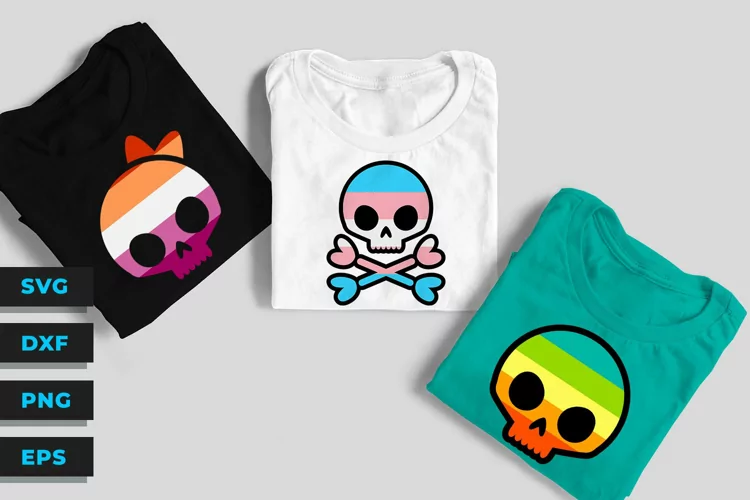 5 color cartoon LGBT skull - Halloween - SVG
