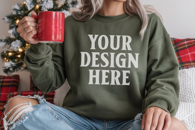 Comfort Colors 1566 Blue Spruce Sweatshirt Mockup, Cozy Boho