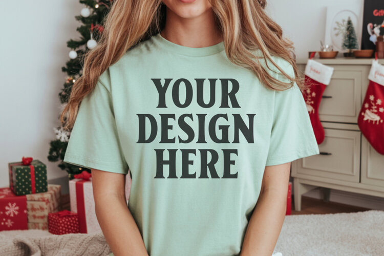 Christmas Comfort Colors 1717 Bay T-Shirt Mockup | Real Mode example image 1