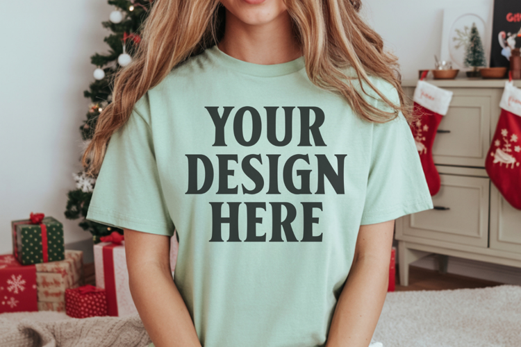 Christmas Comfort Colors 1717 Bay T-Shirt Mockup | Real Mode