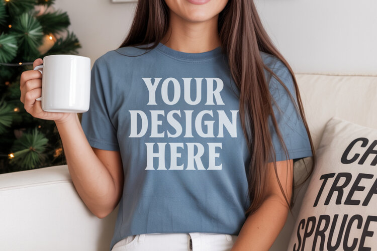 Blue Jean Comfort Colors 1717 Christmas Shirt Mockup, Cozy B example image 1