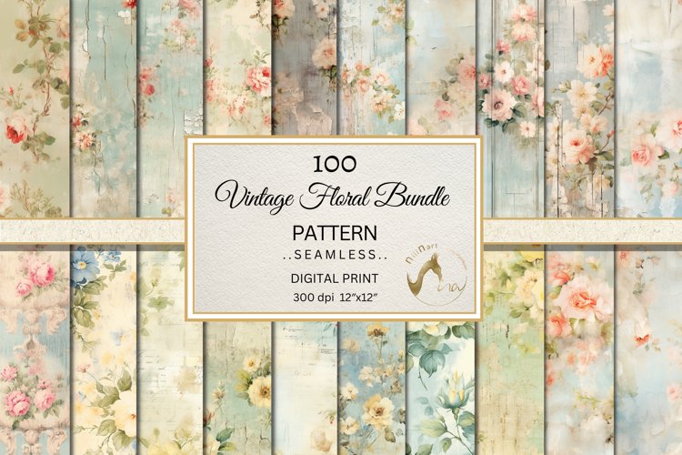 100 Vintage Floral Seamless Pattern Bundle, Shabby Papers
