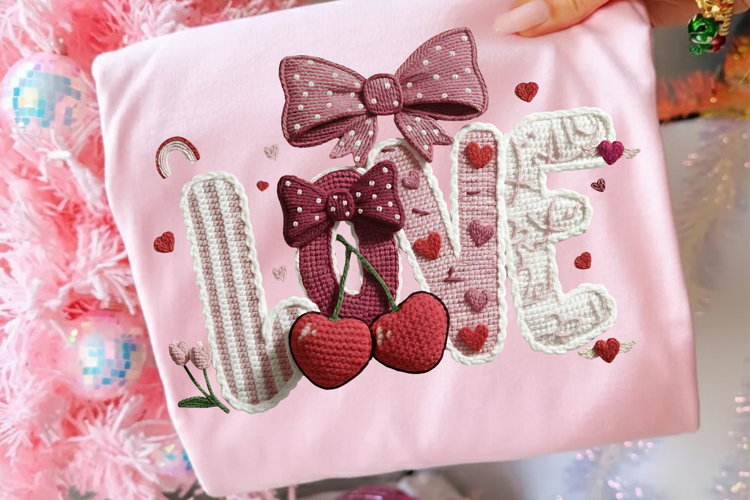 Faux Yarn Crochet Love Valentines Day PNG