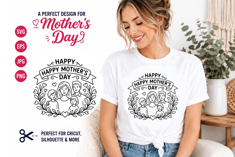 Happy Mothers Day Family Wreath SVG Design