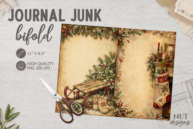 Vintage Christmas Journal junk fireplace stocking sled example image 1