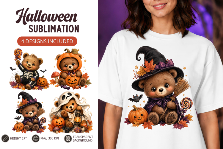 Halloween Witch Bear Sublimation Baby animals