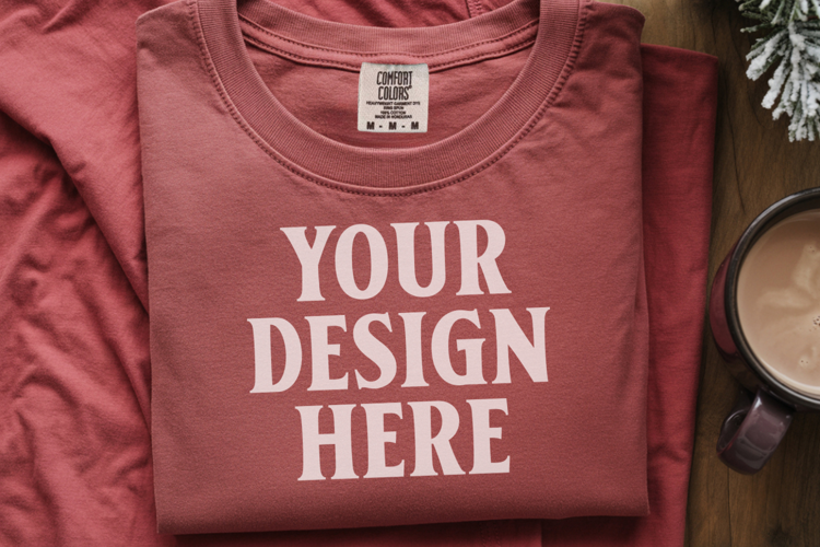 Crimson Comfort Colors 1717 Christmas Folded T-Shirt Mockup