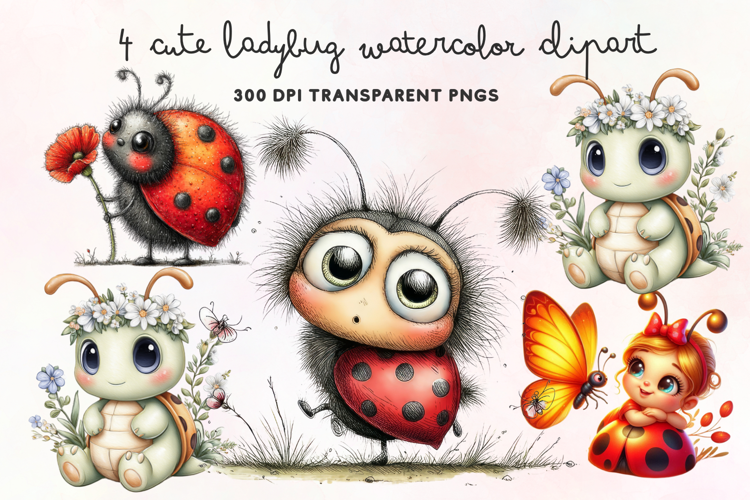 Cute Ladybug Watercolor Clipart PNG