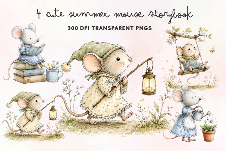 Cute Summer Mouse Storybook PNG
