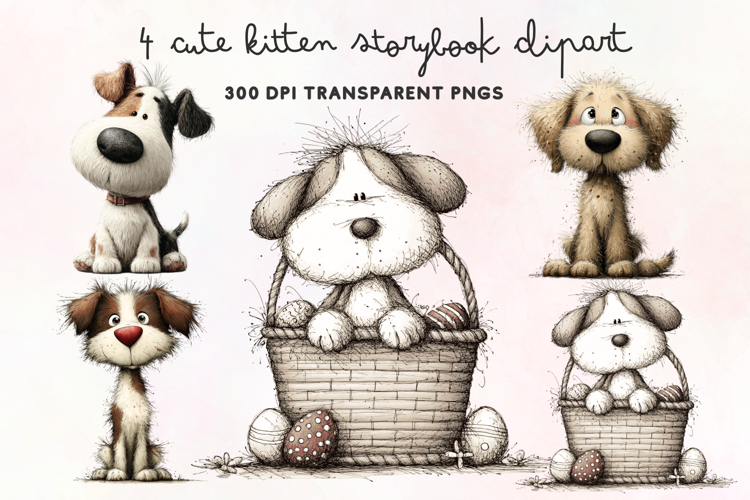 Cute Watercolor Dogs Clipart PNG