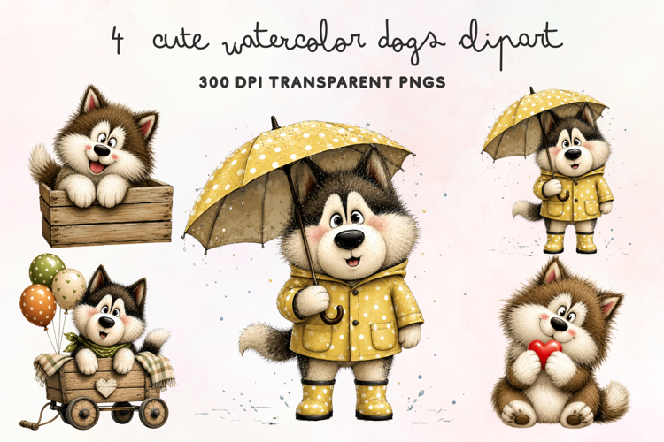 Cute Watercolor Dogs Clipart PNG