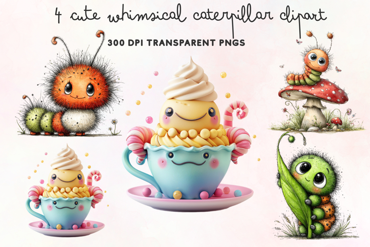 Cute Whimsical Caterpillar Clipart PNG example image 1