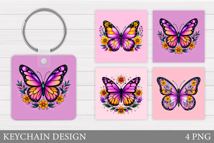 Butterfly Keychain Sublimation. Butterfly Flowers Keychain