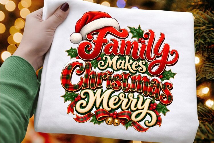 Family Makes Christmas Merry Holiday Typography PNG example image 1