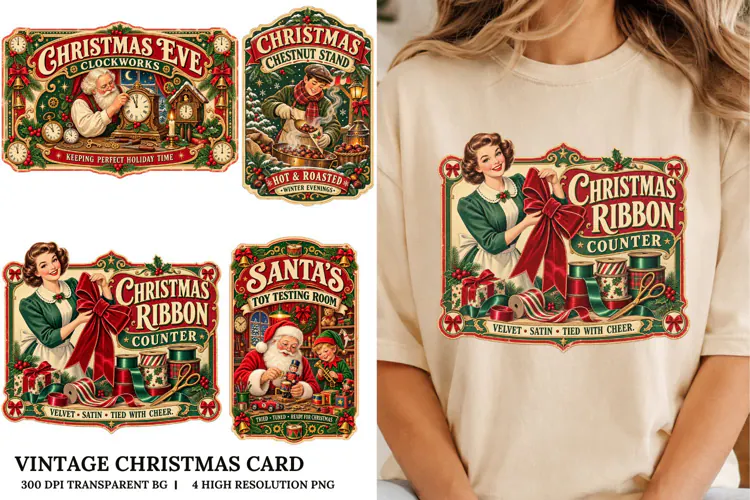 Vintage Christmas Card PNG Snowman Skating Sublimation Craft