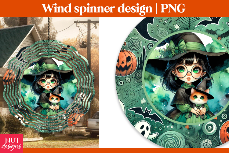 Cute Witch wind spinner, Halloween wind spinner sublimation