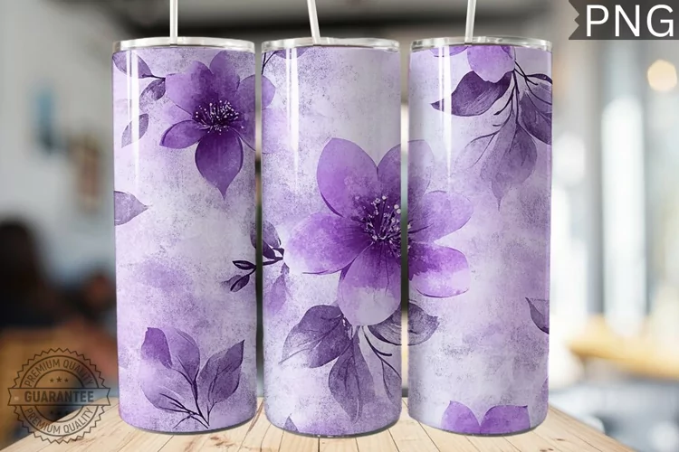 Purple Floral Tumbler Wrap - High Quality 300 Dpi