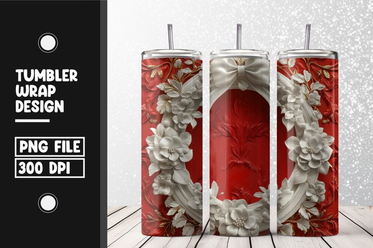 White and red floral frame Tumbler Wrap | Sublimation example image 1