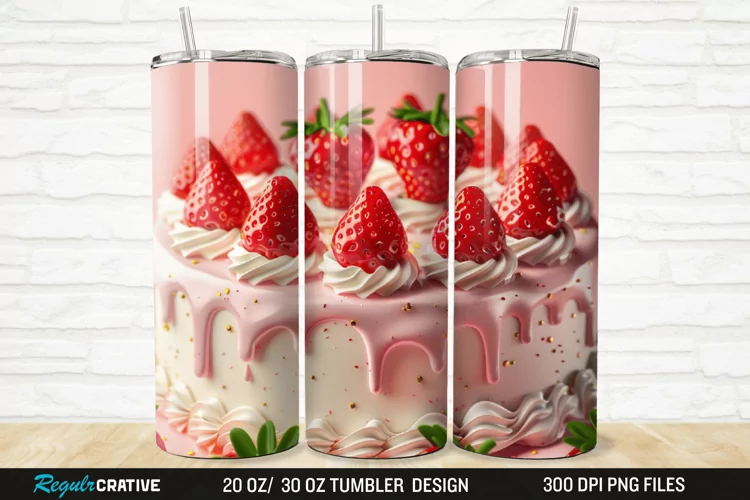 3D Strawberry Cake 20/30oz Skinny Tumbler
