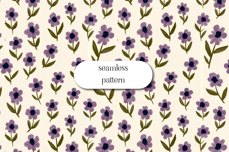 Purple Floral Seamless Pattern, Cottagecore Flower JPG