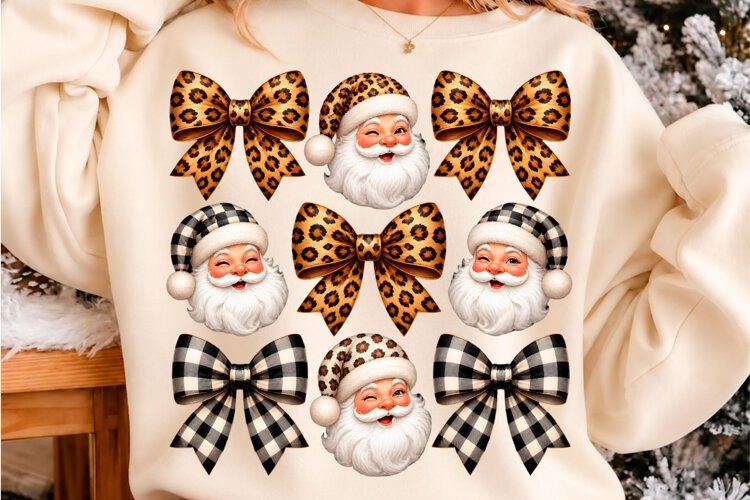 Leopard Santa Bow Christmas Design Cute Holiday T-Shirt example image 1