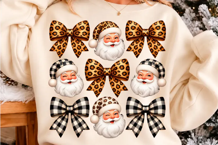 Leopard Santa Bow Christmas Design Cute Holiday T-Shirt