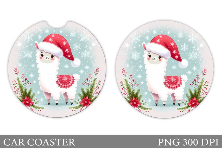 Lama Car Coaster Sublimation. Christmas Car Coaster Design example image 1