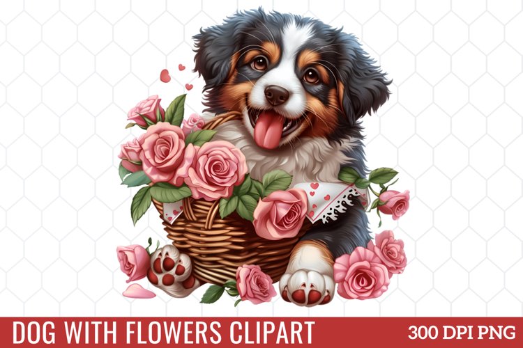 Dog With Flowers Clipart