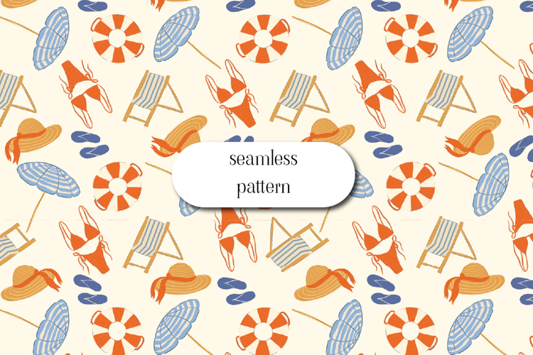 Summer Beach Seamless Pattern with Coastal Icons