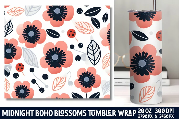 Midnight Flower Tumbler Wrap Sublimation