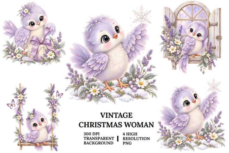 Lavender Christmas Owl Watercolor Sublimation PNG