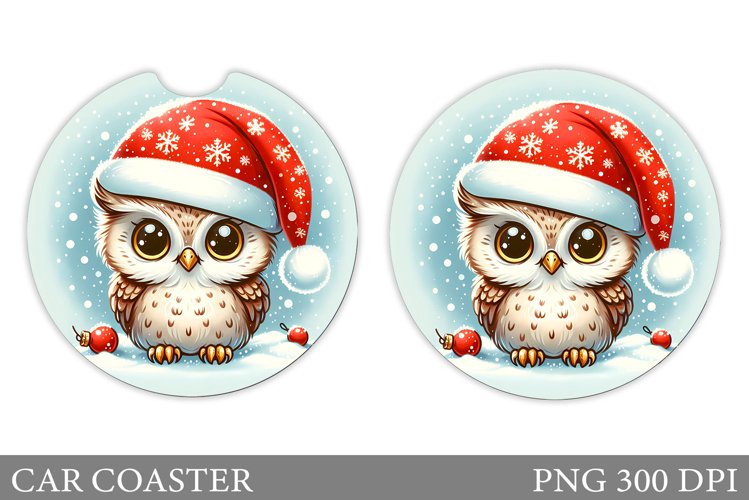 Christmas Owl Car Coaster. Christmas Car Coaster Design example image 1