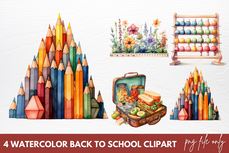 Back to School Sublimation Clipart, Watercolor Clipart