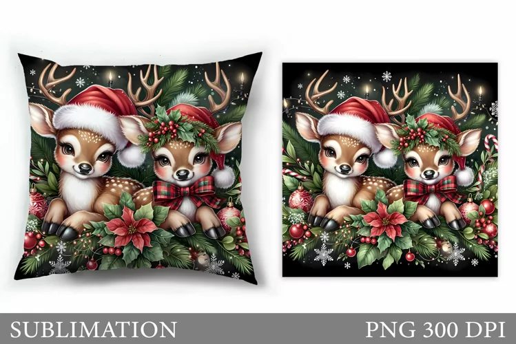 Christmas Deer Pillow Design. Christmas Pillow Sublimation