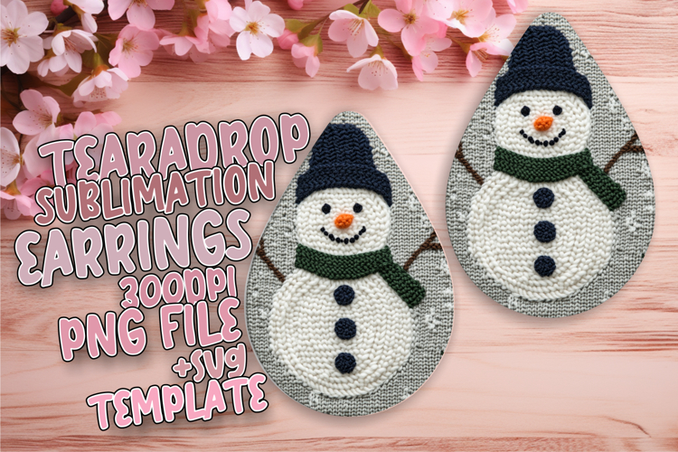 Elegant Teardrop Earrings Sublimation Template , Snowman