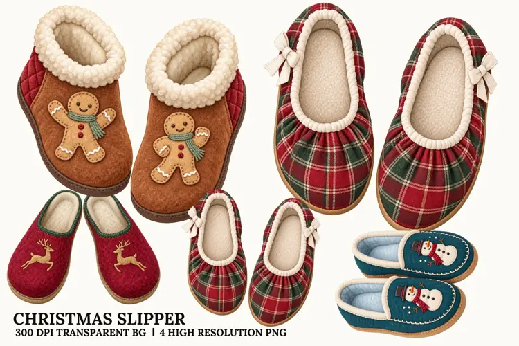 Christmas Slipper PNG, Cozy Winter House Shoe Sublimation