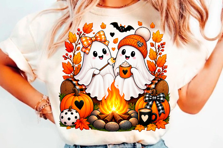 Cute Halloween ghost campfire autumn t shirt design