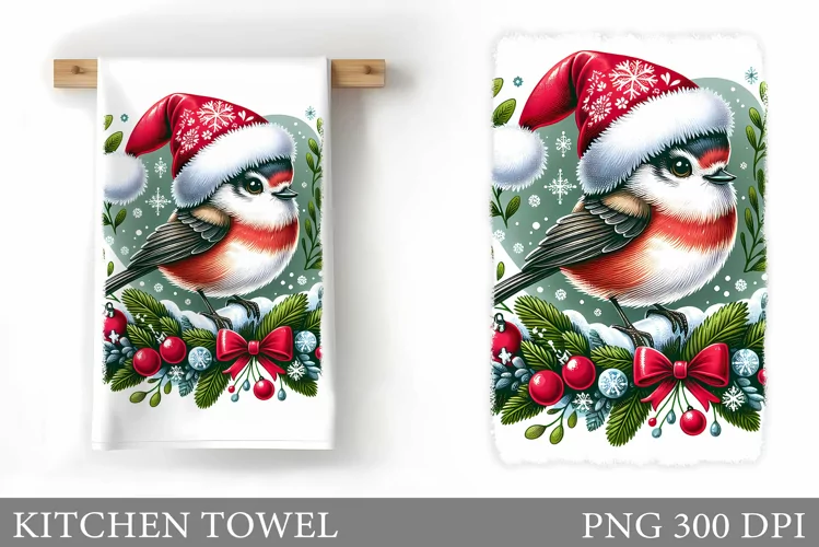 Christmas Bird Kitchen Towel. Christmas Kitchen Towel Design