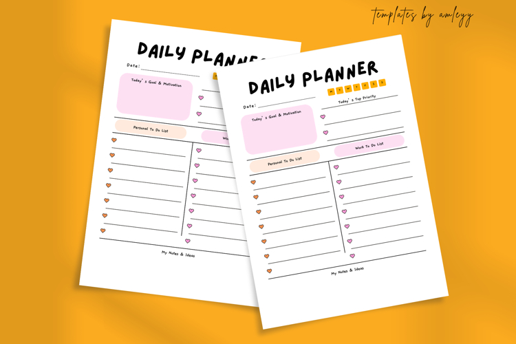 Canva Editable Daily Planner Template, Cute Pink Aesthetic