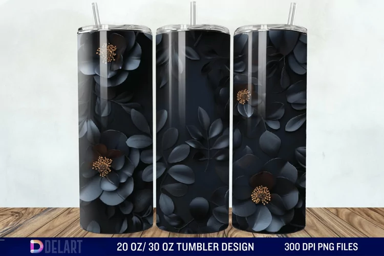 3d Dark floral Tumbler Wrap